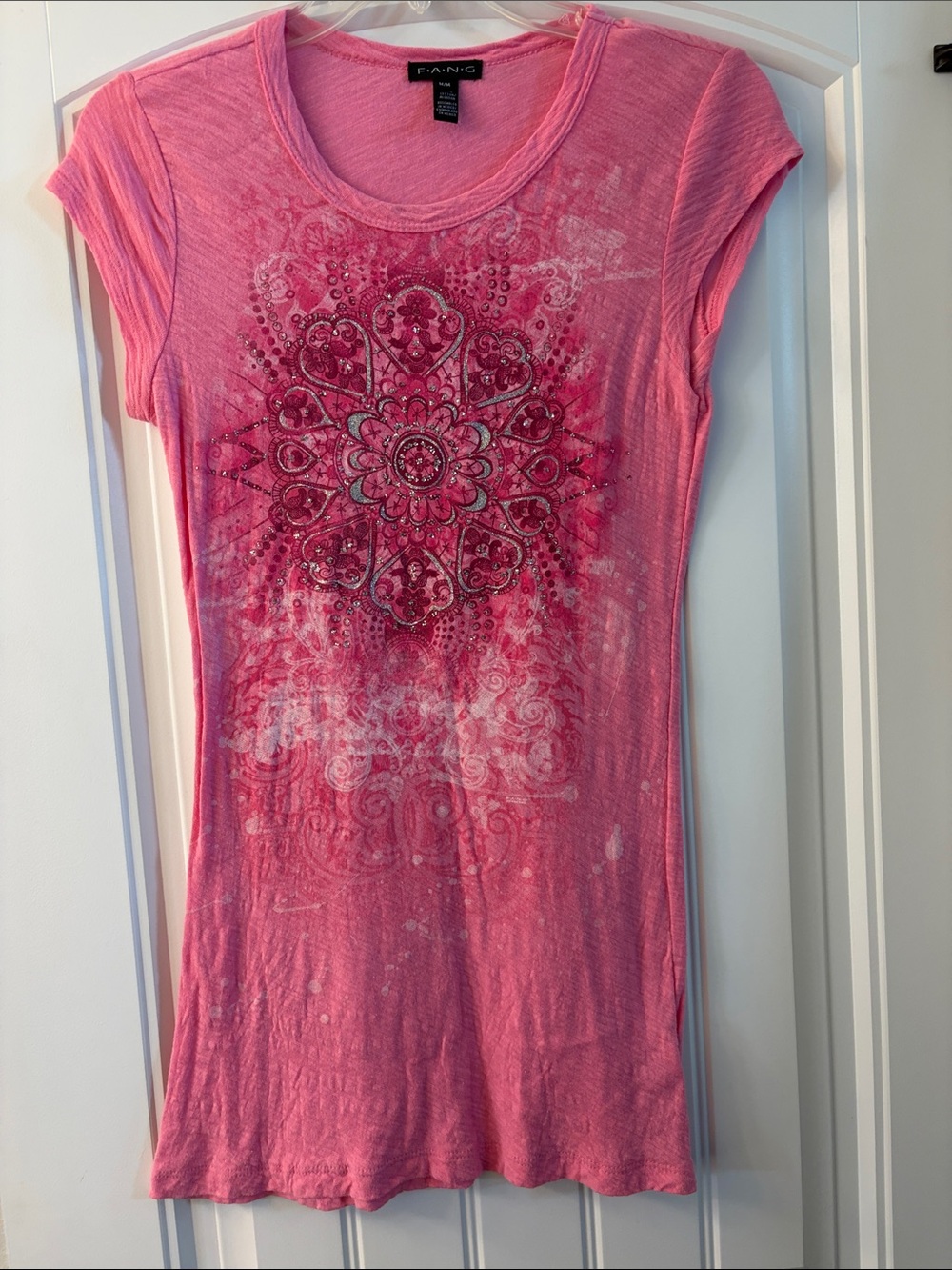 FANG Pink Short Sleeve Graphic Scoop Neck Tee